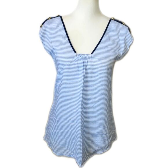 CAbi Style #5600 Windward Reversible Striped Nautical Linen Blend Top, XS - Picture 1 of 13